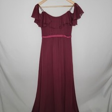 Davids Bridal BURGUNDY off shoulder Chiffon Bridesmaid Dress Gown Size US 0
