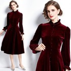 Velvet Ruffle Dress with Buttons main image 0