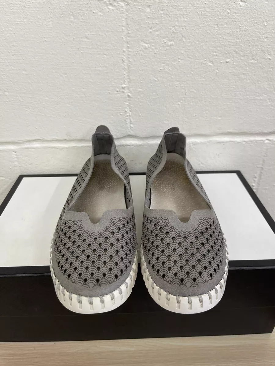 Ilse Jacobsen Tulip Grey Suede Perforated Flat Loafers Slip On