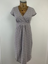 BODEN DRESS MIDI JERSEY Short Sleevebeige Ivory dotty Stretch UK 6 Womens Shift