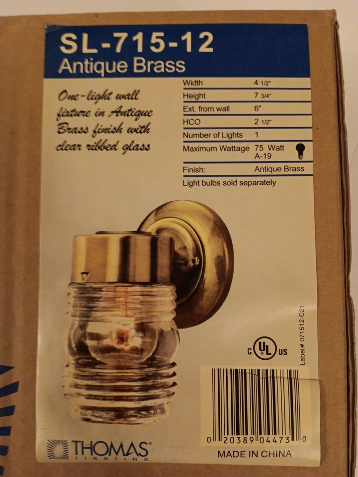 Thomas SL-715-12 Lighting Wall Sconce in Antique Brass Finish With Ribbed Glass - Image 2 of 4