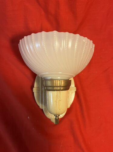 1 Vintage Art Deco 1930s Wall Sconce Light Fixture Amber Slip Shade