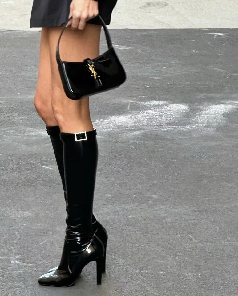 Botas YSL Saint Laurent Twiggy 70 mm 37, negras, charol, 100 % auténticas Foto 2 de 4