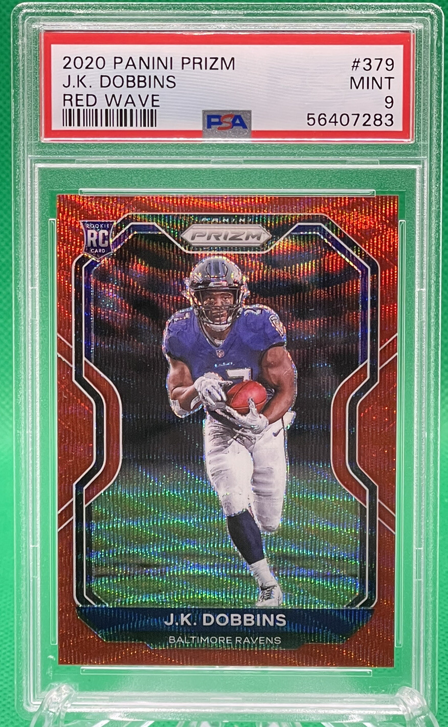 2020 Panini Prizm J.K. Dobbins #379 RC Rookie RED WAVE PRIZM /149 🔥 PSA 9