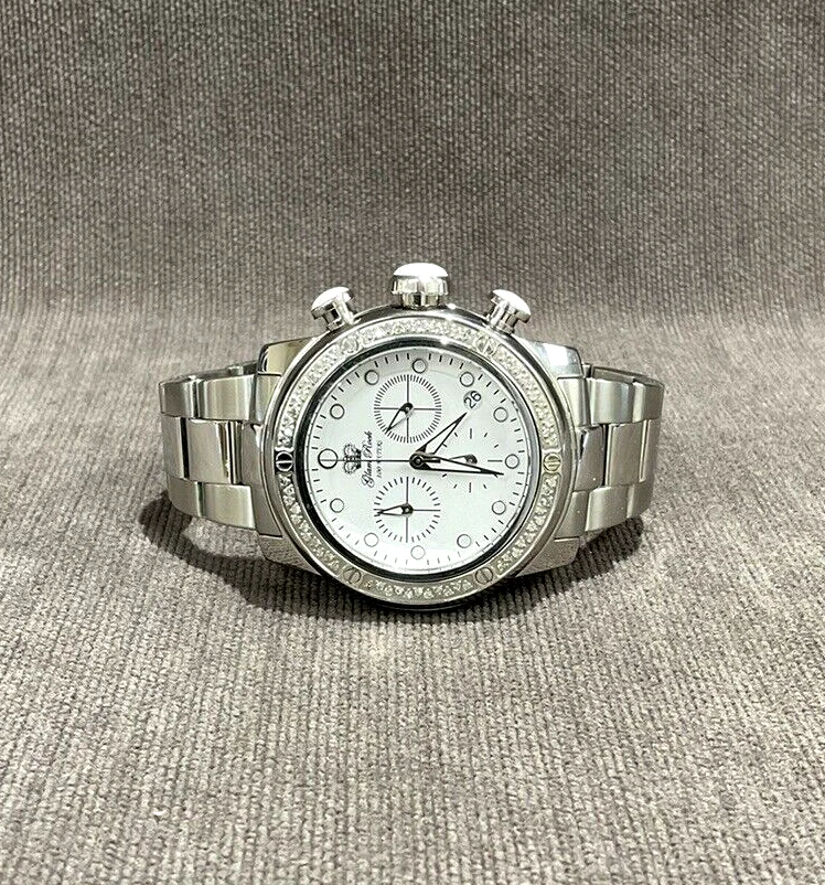 GLAM ROCK Stainless Steel White Dial Chronograph Diamond Bezel Ladies Watch