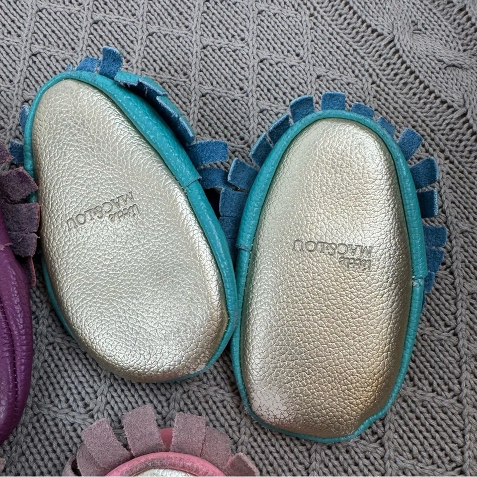 Mocasines de cuero Mac and Lou - púrpura, verde azulado y rosa con flecos y lazos Foto 4 de 4