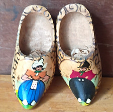 Hand-Painted Wooden Dutch Clogs Decorative Pair Tan Black Blue Green Red