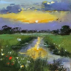 LANDSCAPE Oil painting contemporary 8x8 UKRAINE