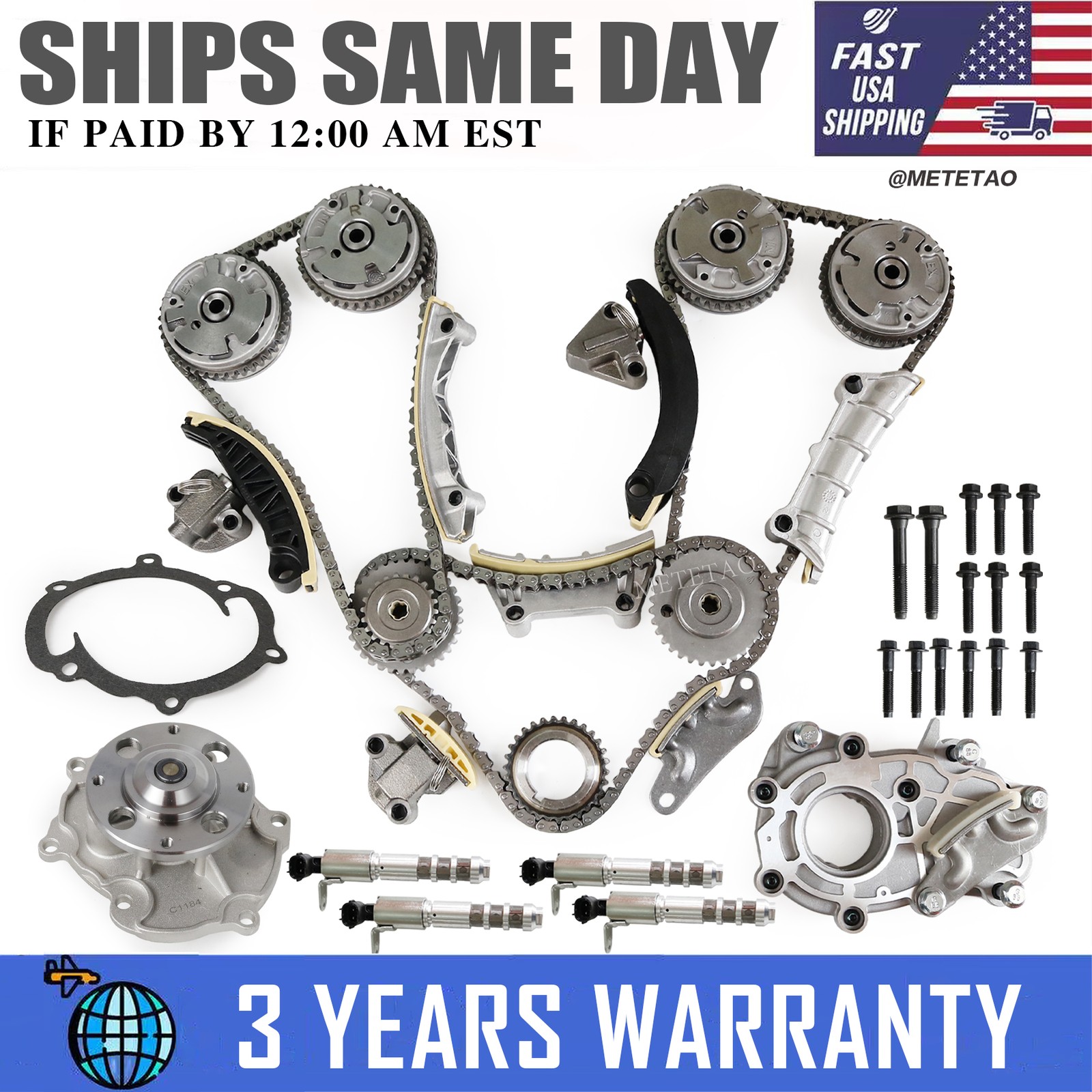 For EQUINOX CTS SRX 3.0 3.6L TIMING CHAIN KIT & WATER OIL PUMP + 4VVT CAM PHASER