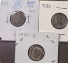 Lot of 3 Silver Dimes All Coins AU/BU 1898 Barber 1937 Mercury 1960 D Roosevelt