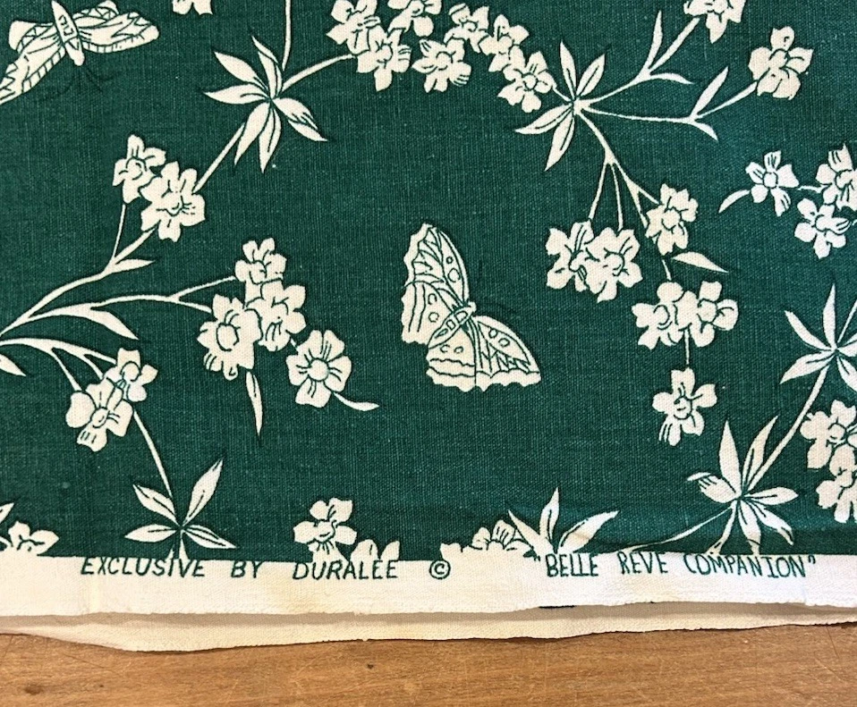 Vintage Duralee Fabric 3YDS x 50" Green Floral Butterfly Cotton Textured Woven - Image 3 of 4