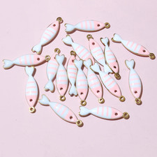 20Pcs 18X5Mm Stainless Steel Fish Enamel Charms Pendant Stainless Steel DIY Jewe