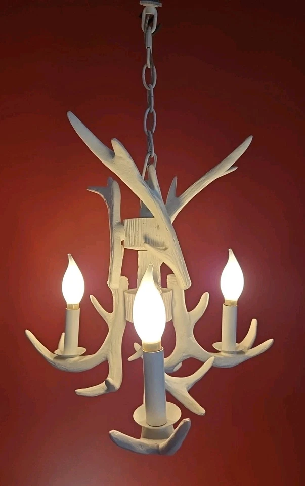 Araña de asta blanca estilo lodge de iluminación de alce 17" colección Big Sky #D3316 Foto 4 de 4