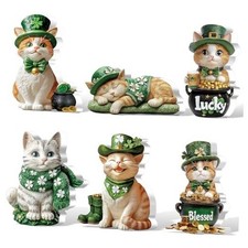 6 Pcs St. Patrick's Day Decorations Wooden Cat Table Centerpiece Sign Irish