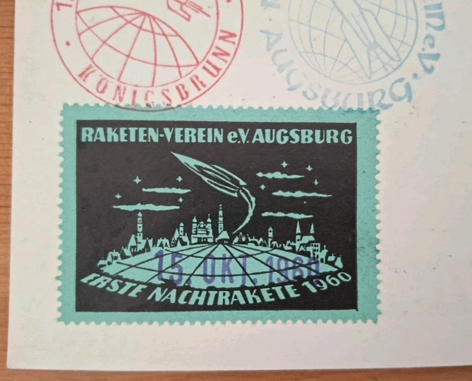 Karte 1. Raketenpost Königsbrunn Erste Nachtrakete 1960 Sonderstempel Augusta I. - Bild 3 von 4