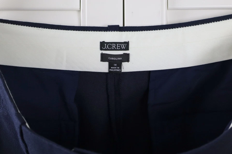 J.CREW $168 Solid Navy Carolina Flare Pants in Stretch Linen Blend Size 14 - Image 4 of 4