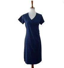 Soft Surroundings Womens Faux Wrap Dress Short Sleeve Blue S Small