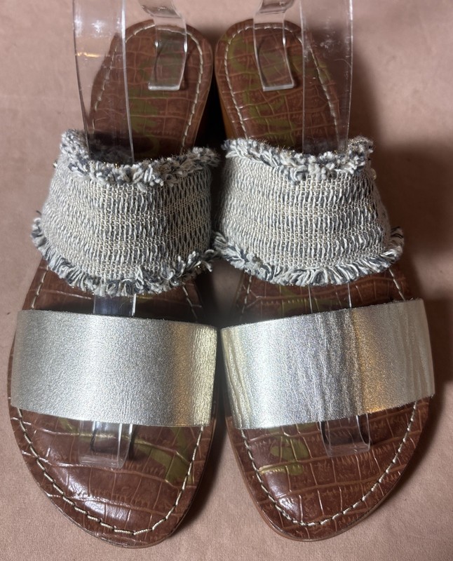 Sam Edelman Jeni Metallic Leather Fringe Slide Sandals Women’s Size 9M