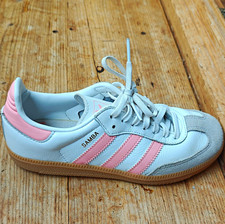 adidas Samba Mädchen Sneaker Low Top Schnürung Weiß/Rosa/Grau EU 34 AJ9548