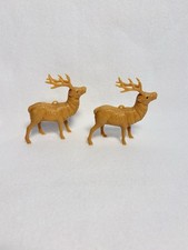 2 Vintage Celluloid Brown Christmas Reindeer Ornaments Made in Japan 3.5" tall
