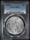 1922-S $1 Peace Silver Dollar PCGS MS 61 | Uncirculated UNC