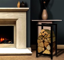 Large Black Metal Log Store Rectangular Raised Wood Holder Fireside Indoor Stand