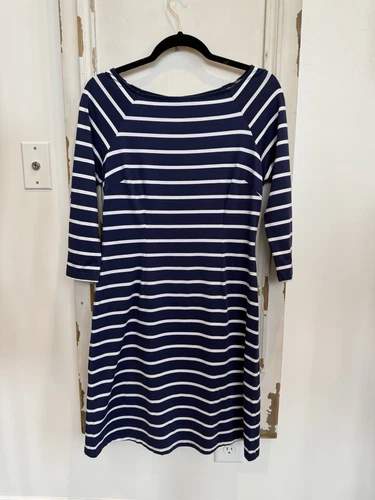 VETEMENTS Abito McLaughlin Mari Catalina blu navy bianco righe elasticizzato donna manica 3 4 taglia XS