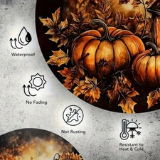 2D Flat, 1pc 7.87x 7.87inch Aluminum 2D, Rustic Autumn Lantern and Pumpkin Round