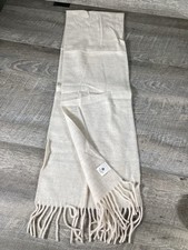 Wool Blend Scarf Beige Soft Winter Fringe Wrap Unisex Outdoor New