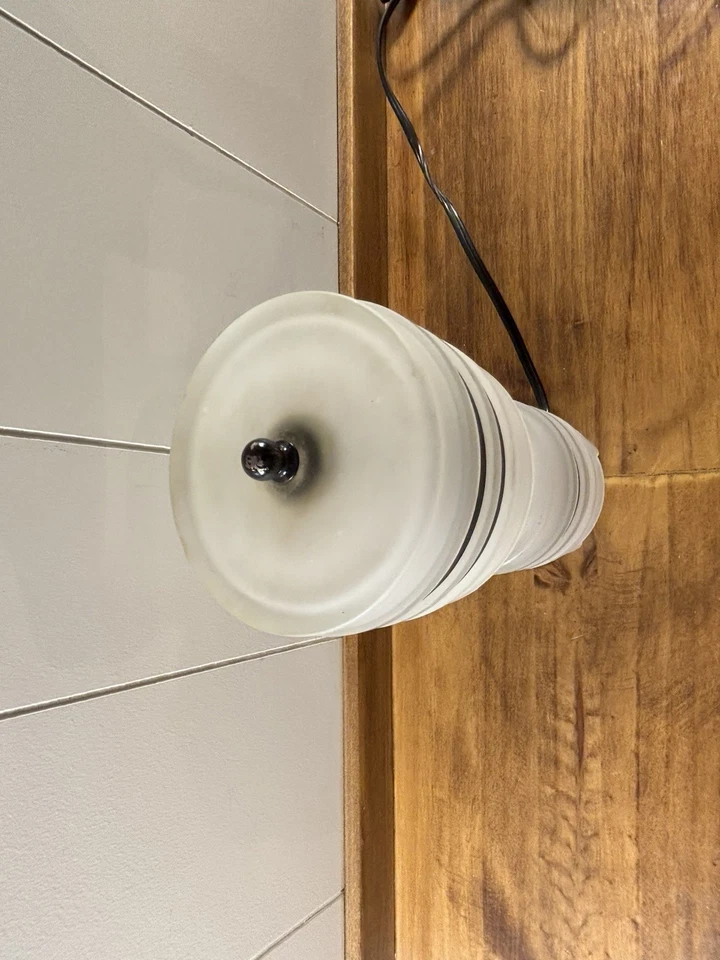 Vintage MCM Art Deco Frosted Glass With Black Bands Small Boudoir Accent Lamp - Image 3 of 4