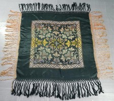 Vintage Traditional Floral Silk Brocade Fringed Piano Shawl 113x111cm