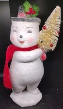 Ragon House Retro 8 1/2" Tall Glitter Snowman with Tree Figurine 