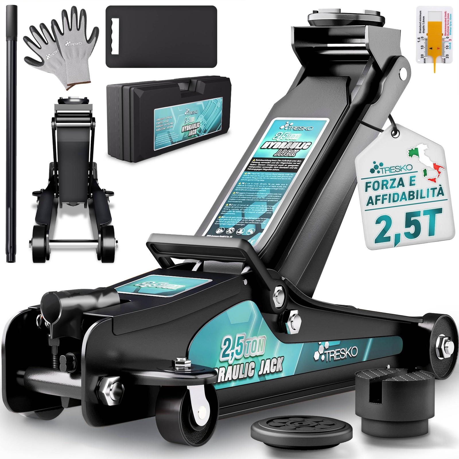 Cric Auto Ribassata 2.5T TRESKO | Sollevatore Idraulico Low Profile