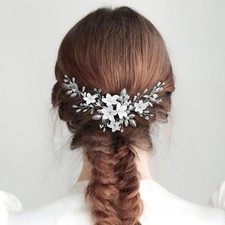 Flower Bridal Hair Combs Pearl Crystal Bride Wedding Hair Accessories Rhinest...