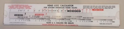 Vintage Golden Anderson Slide Rule Head Loss Calculator Flow U.S. Gallons Per Mi