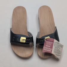 NEW VINTAGE Dr. Scholl s Exercise Sandals Wooden, Size 7, Blue Made In Austria