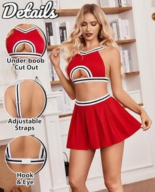  Lingerie for Women Sexy Mini Skirt Cheerleader Costume Hollow Crop X-Large Red