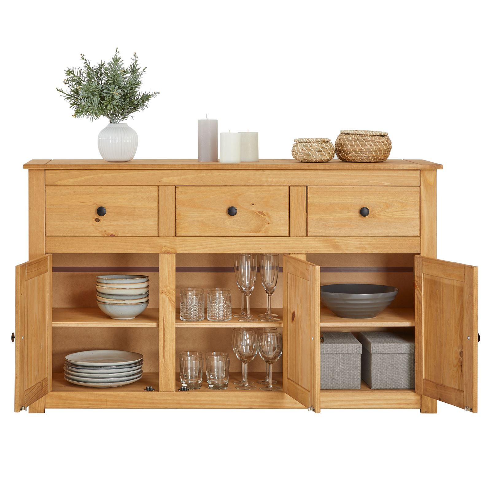 Buffet commode pin massif pour salon chaleureux et rangé - 4