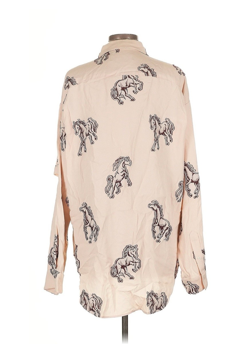 Hellessy Horse Western Print Cut Out Button Down Tunic Cream Shirt 6 View 2