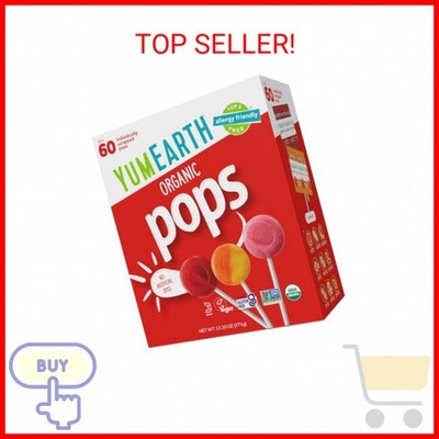 YumEarth Organic Pops Variety Pack, 60 Fruit Flavored Favorites Lollipops, Aller