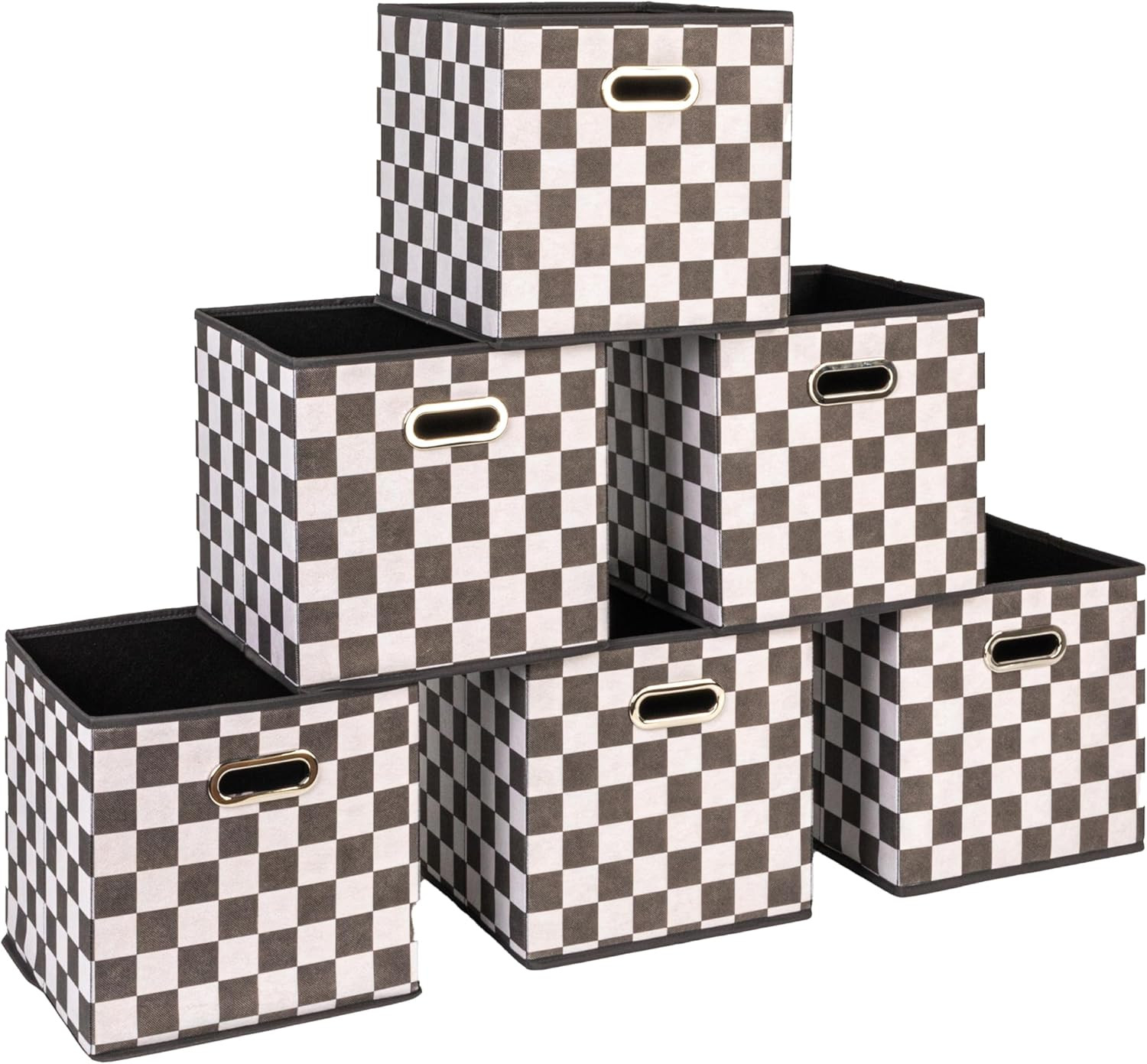 Fabric Storage Bins 6 Piece Set, Checkerboard White and Black