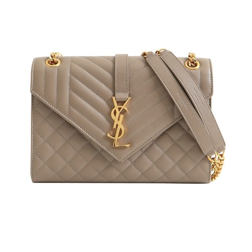 SAINT LAURENT YSL Envelope Medium Shoulder Bag Beige Calfskin Leather 600185