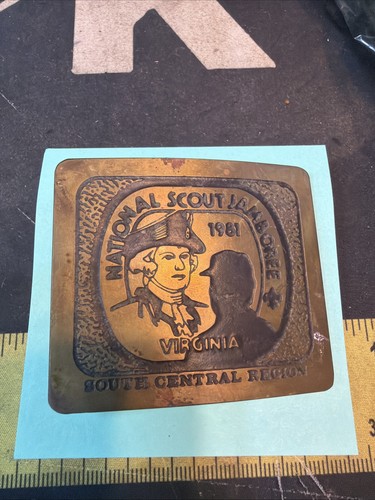 1981 National Scout Jamboree Virginia South Central Region Brass Belt Buckle BSA