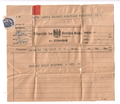 8619- Telegramm Deutsches Reich 1923 Amt Elberfeld