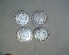 4 BARBER QUARTERS, 1908-S,1908-D,1909,1909-D, BELOW SILVER VALUE