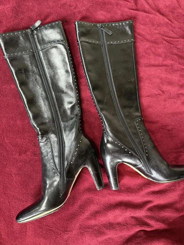Cole Haan Black Leather Tall Boot with Silver Studs - 7 w/box - Image 3 of 4