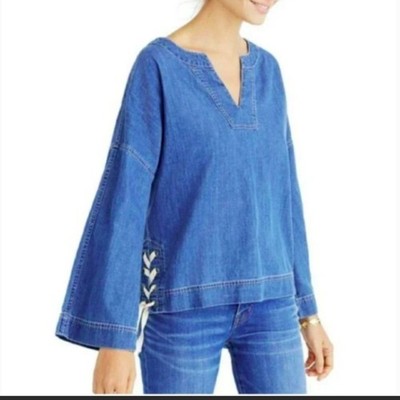 Madewell Women Denim Top Size Small Boxy Oversized Tide sides down sleeves new
