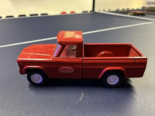 Vintage 1960's Tonka Red Jeep Pickup Pick-Up 9” Pressed Steel Truck