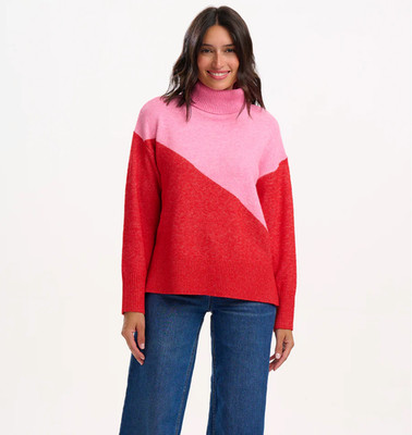 Sugarhill Brighton Winona Rollkragen Damen Pullover Pink/Rot UVP 69£
