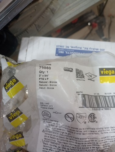 Viega ProPress 79860 2 x 3/4" ProPress Bronze Reducer FTG x P New